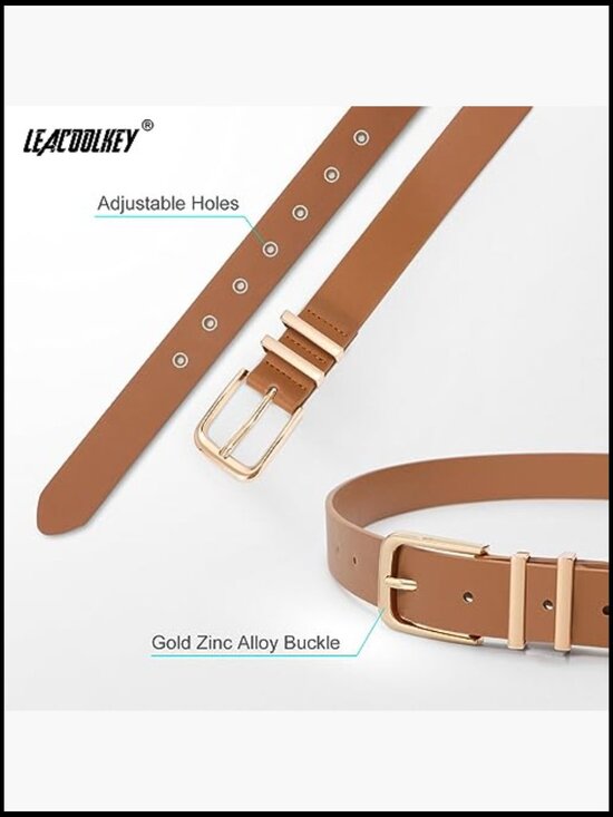 3 Pack Women\'s Faux Leather Belts with Gold Buckle for Jeans and Dress Pants main image 6